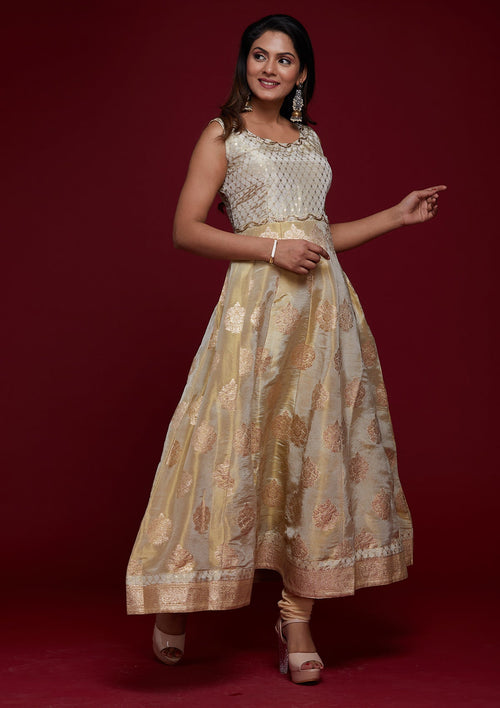 Gold Zariwork Banarasi Designer Anarkali Suit