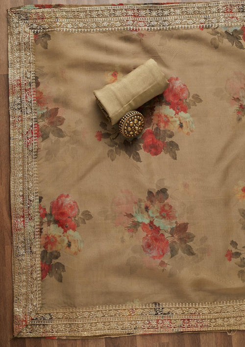 Gold Zariwork Chanderi Unstitched Salwar Suit
