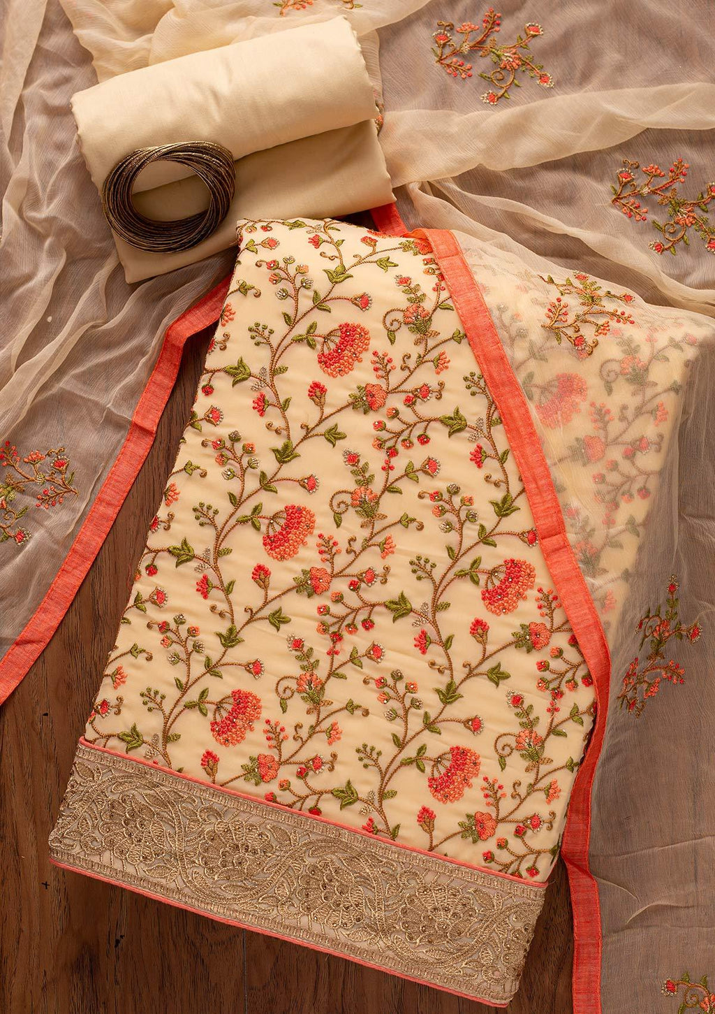 Gold Zariwork Georgette Semi-Stitched Salwar Suit