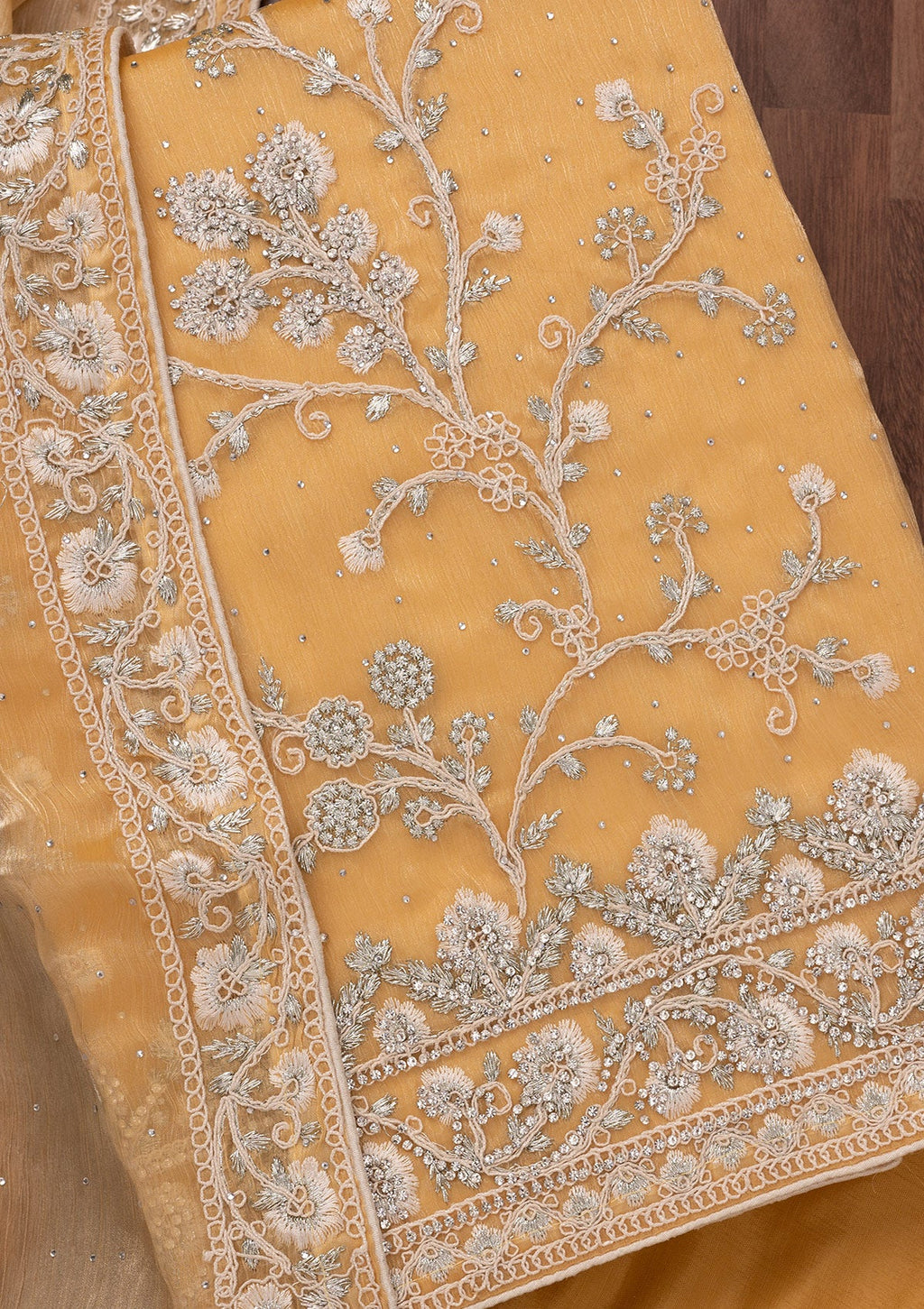 Gold Zariwork Semi Crepe Unstitched Salwar Suit