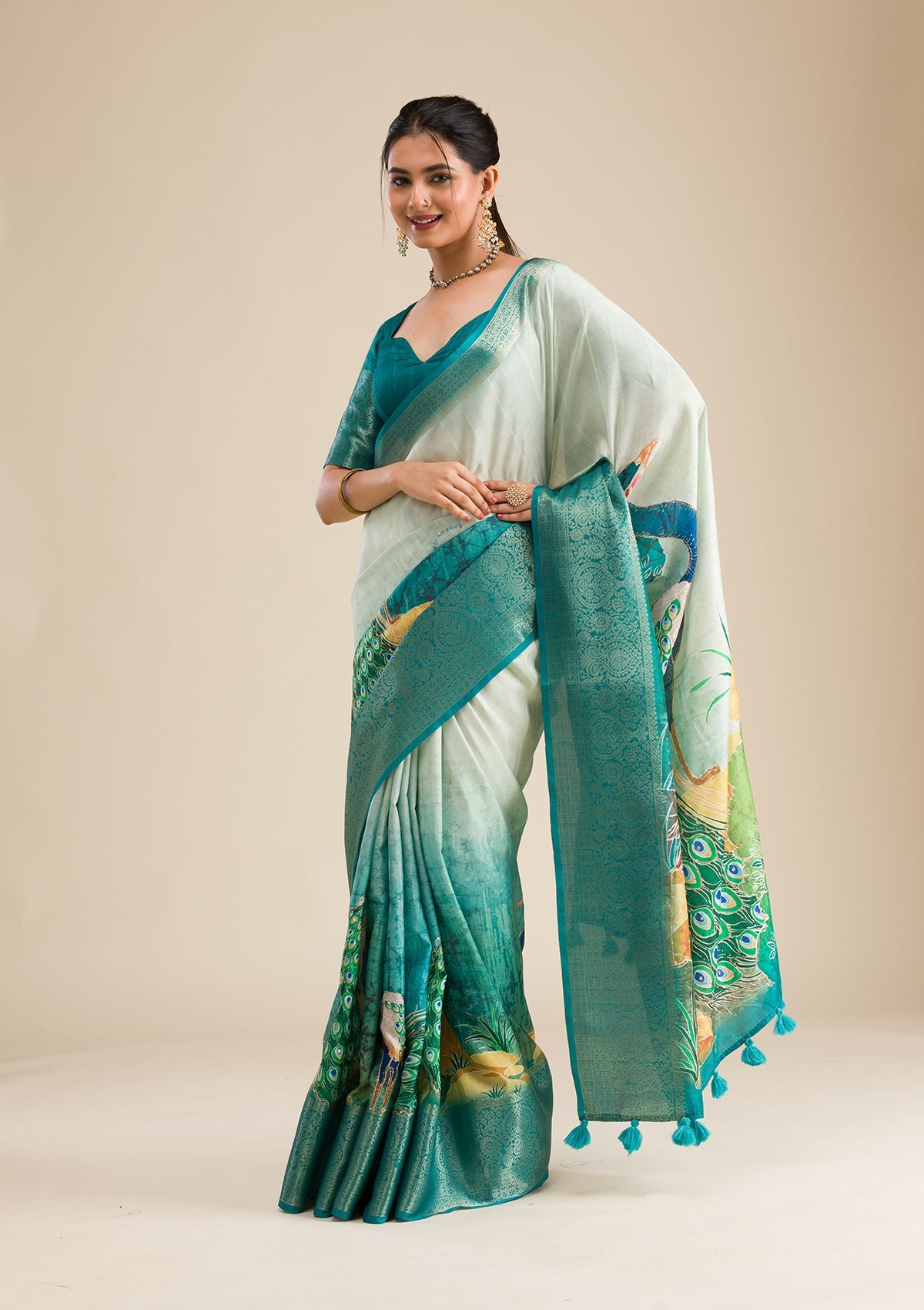 Green Plain Tissue Saree