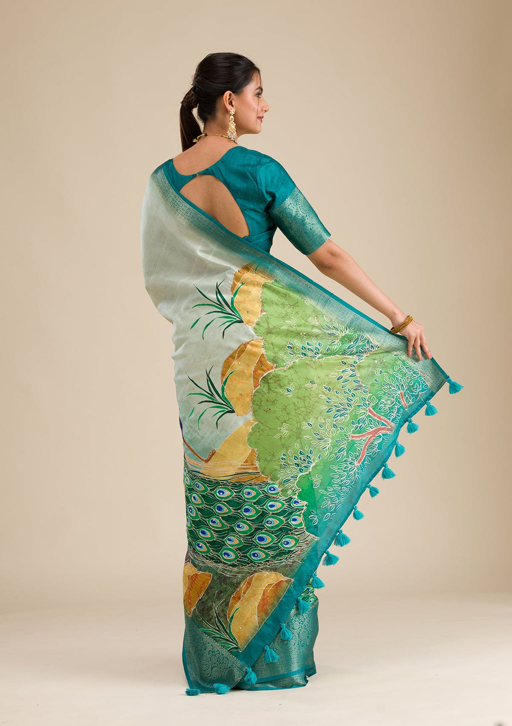 Green Plain Tissue Saree