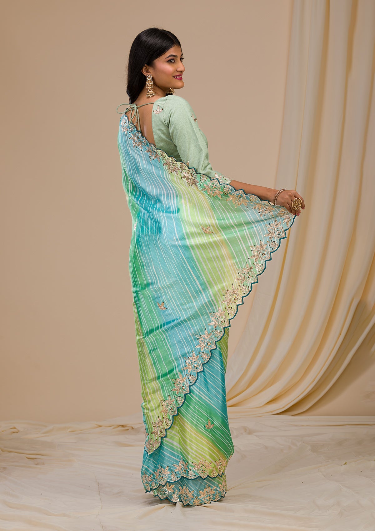 Green Gotapatti Satin Saree