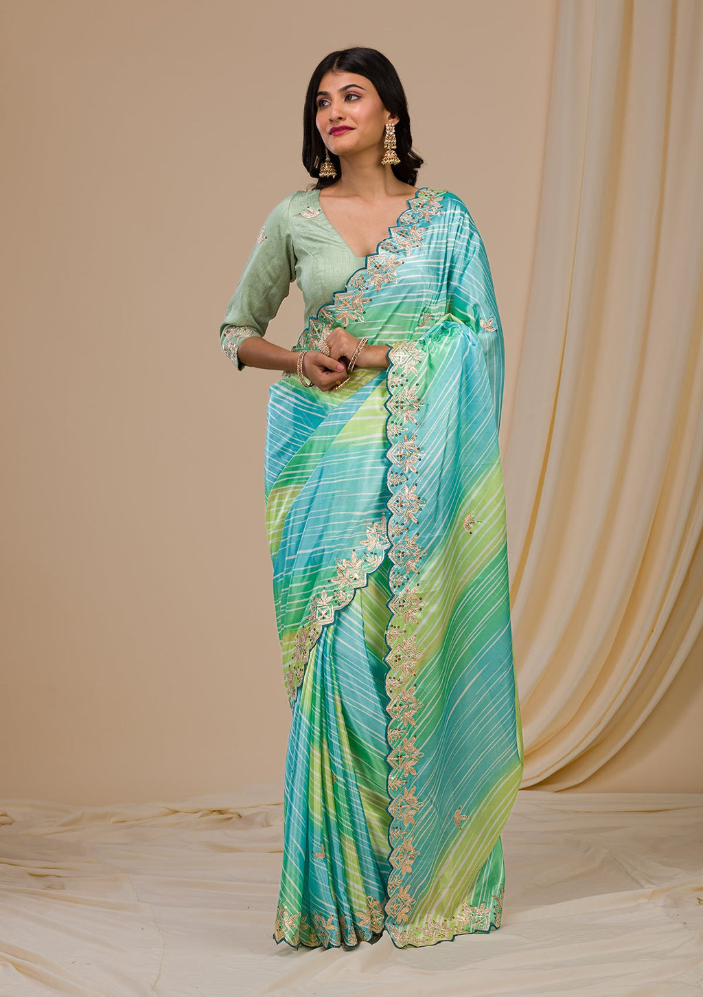 Green Gotapatti Satin Saree