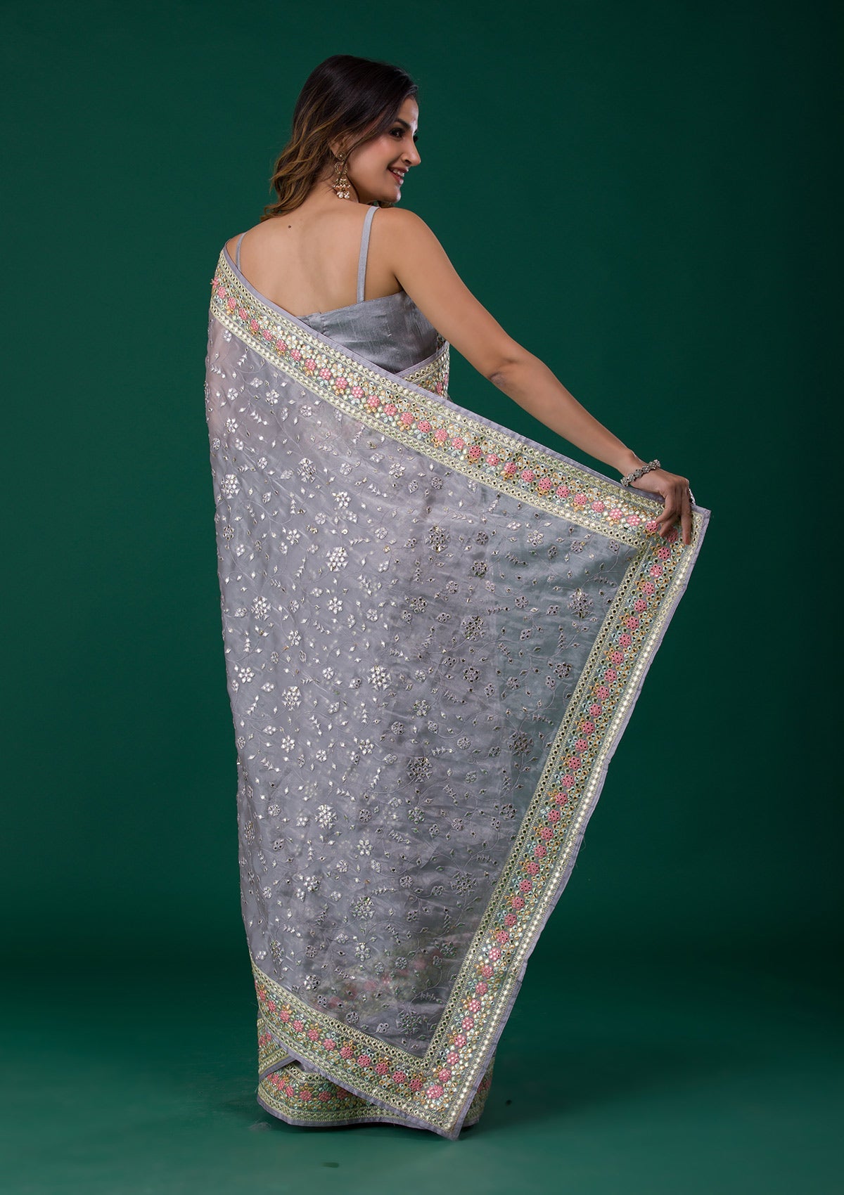 Grey Gotapatti Organza Designer Saree