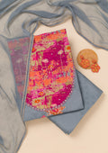 Grey Patchwork Semi Crepe Unstitched Salwar Suit