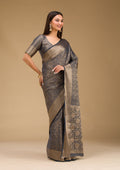 Grey Plain Art Silk Saree