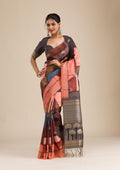 Grey Printed Art Silk Saree