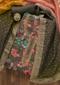 Grey Printed Organza Unstitched Salwar Suit