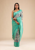 Grey Printed Soft Silk Saree