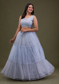 Grey Sequins Net Readymade Lehenga