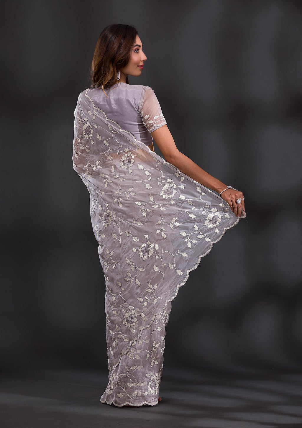 Grey Cutdana Tissue Saree