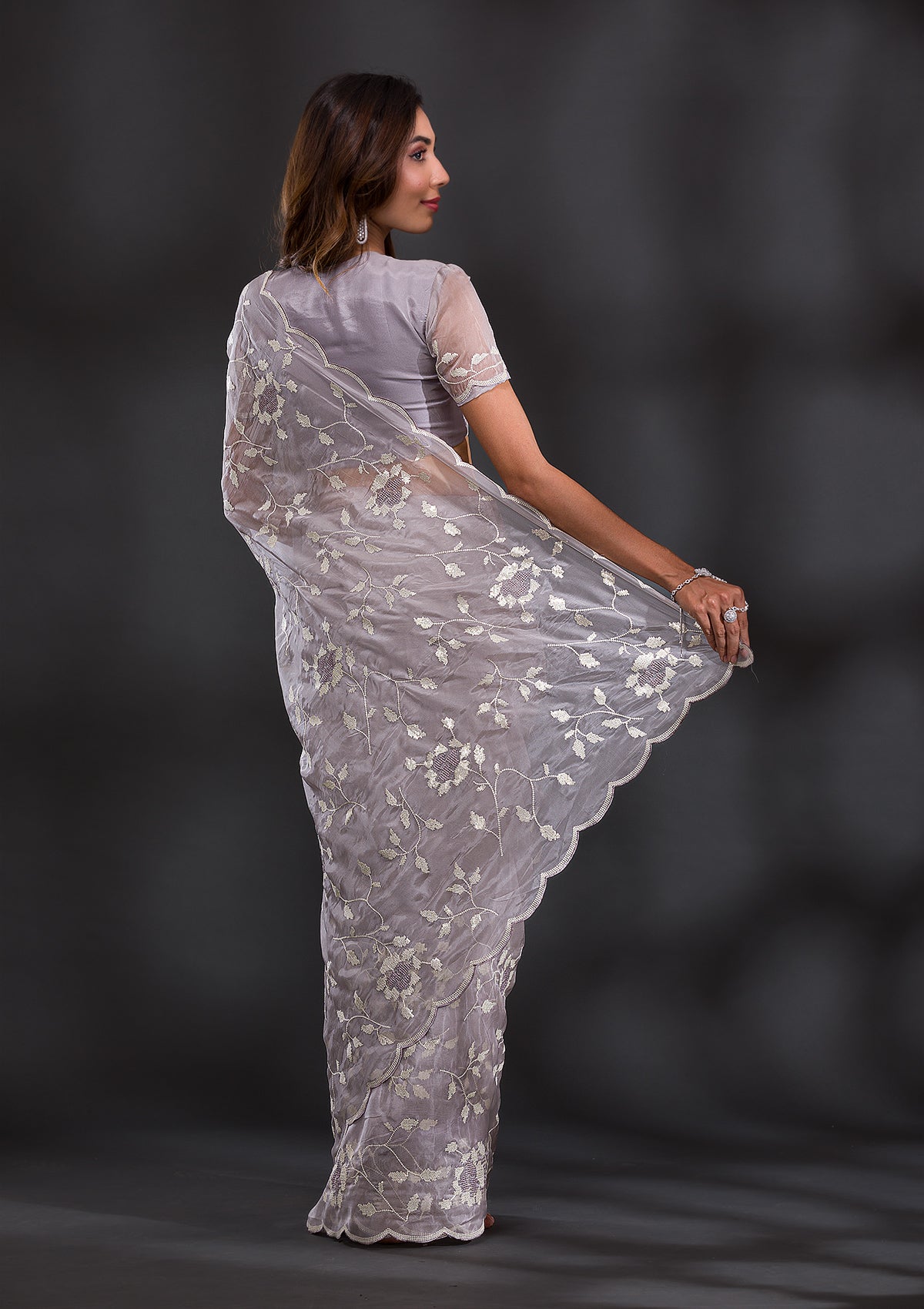 Grey Cutdana Tissue Saree