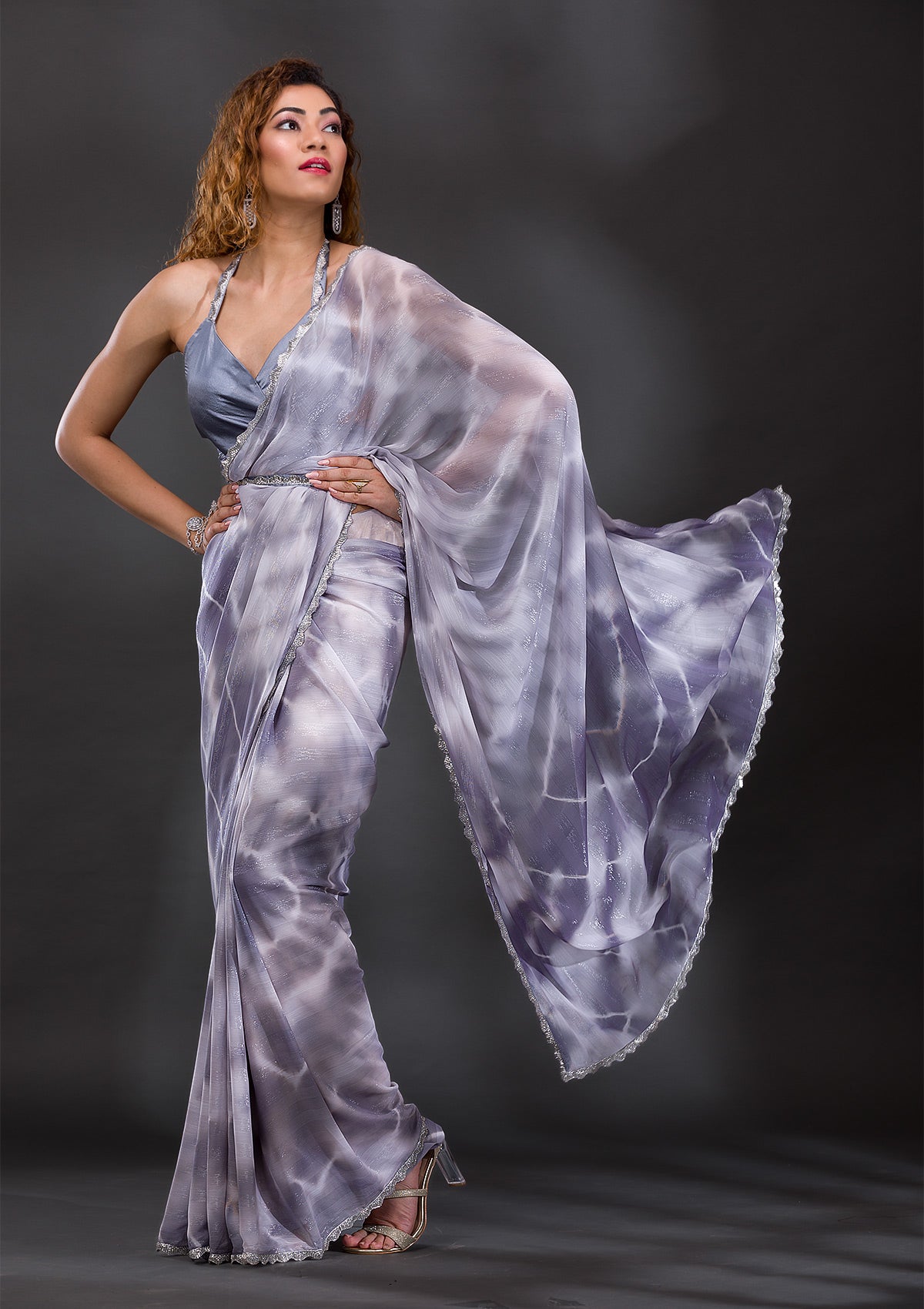 Grey Stonework Shimmer Georgette Saree