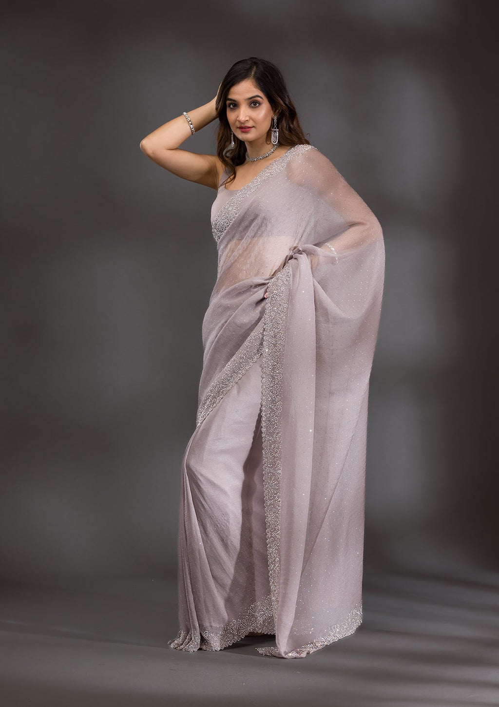 Grey Stonework (Silver) Georgette Saree