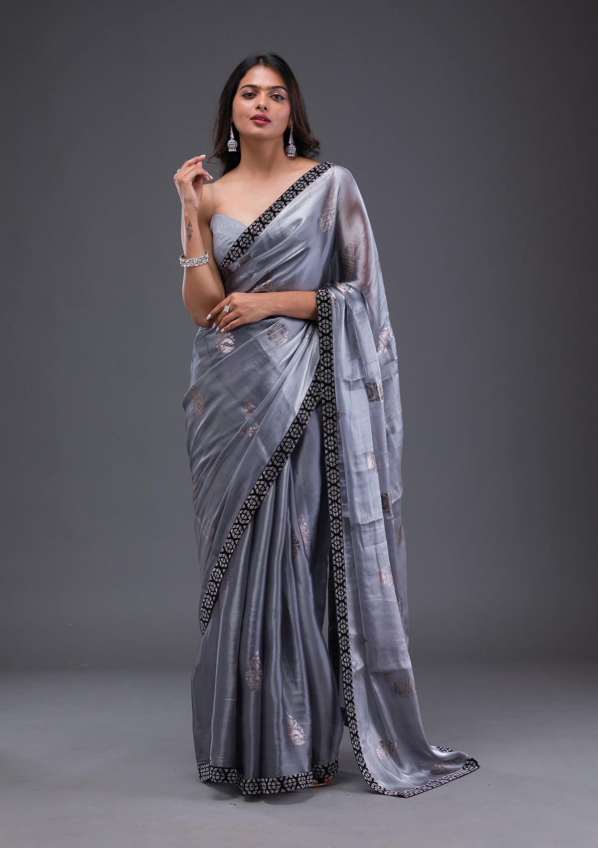 Grey Stonework Chiffon Saree
