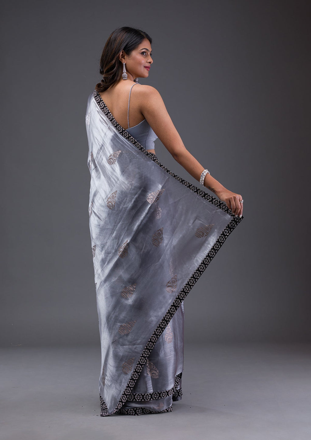 Grey Stonework Chiffon Saree