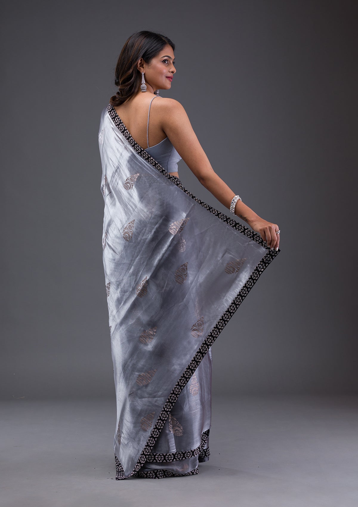 Grey Stonework Chiffon Saree