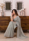 Grey Threadwork Georgette Designer Saree