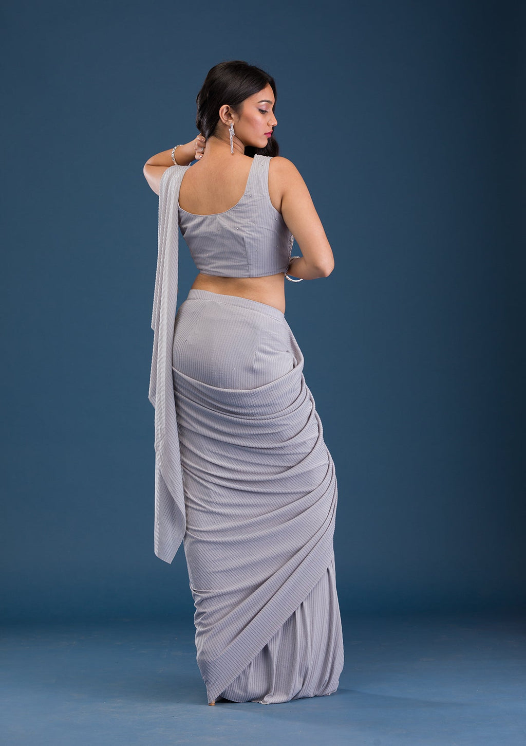 Grey Stonework (Gold) Georgette Saree