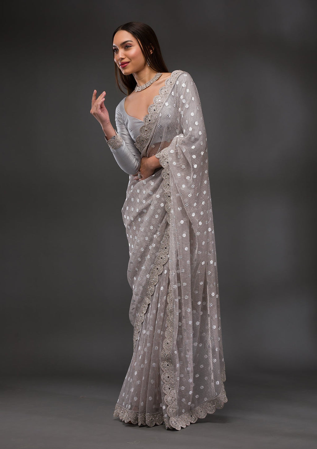 Grey Stonework (Silver) Lycra Saree