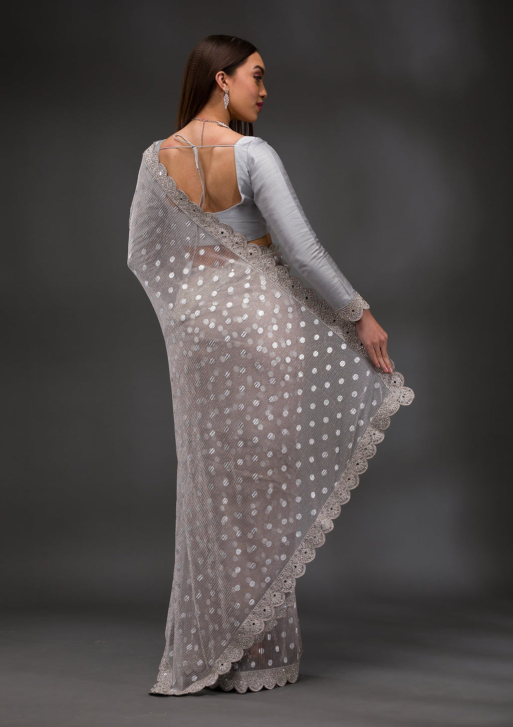 Grey Stonework (Silver) Lycra Saree