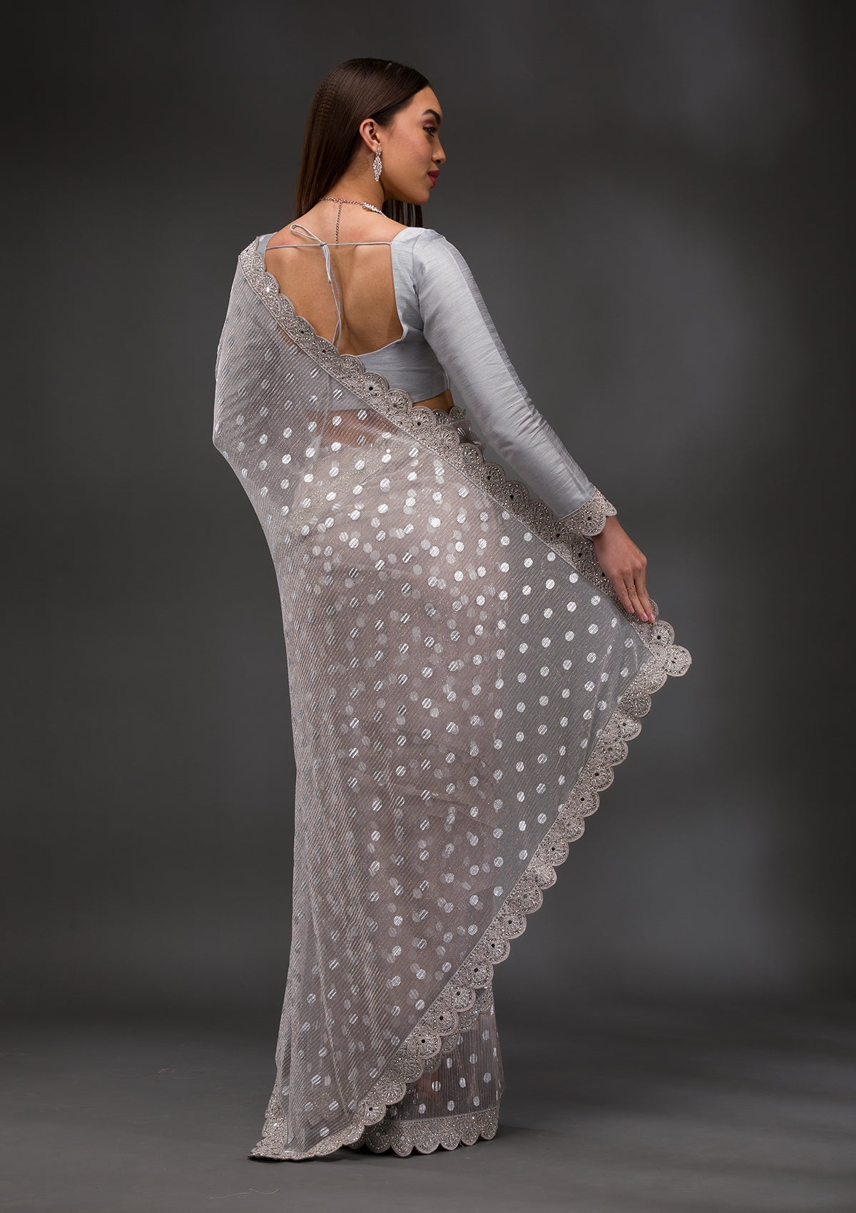 Grey Stonework (Silver) Lycra Saree