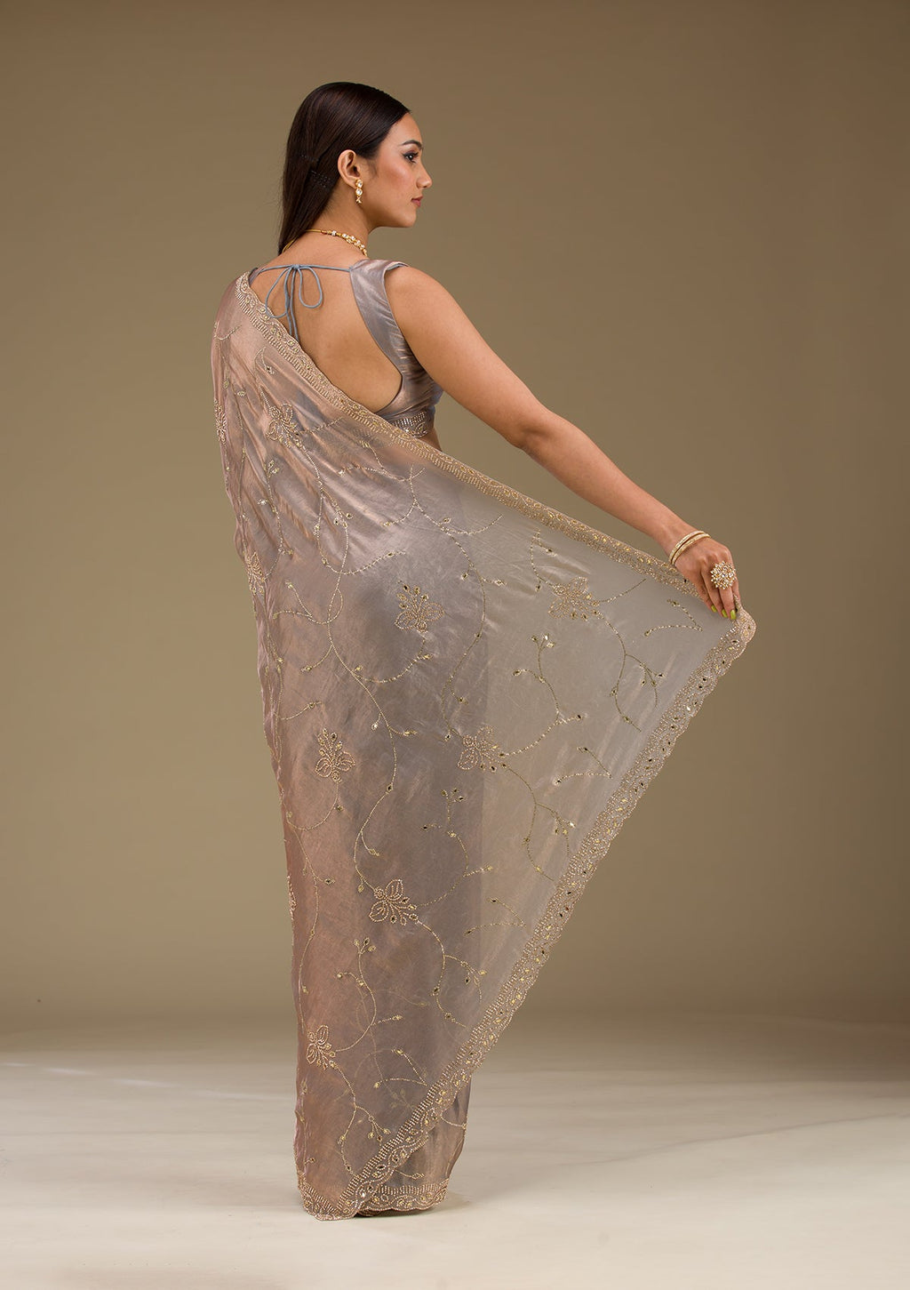 Grey Stonework Tissue Saree