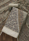 Grey Threadwork Chiffon Unstitched Salwar Suit