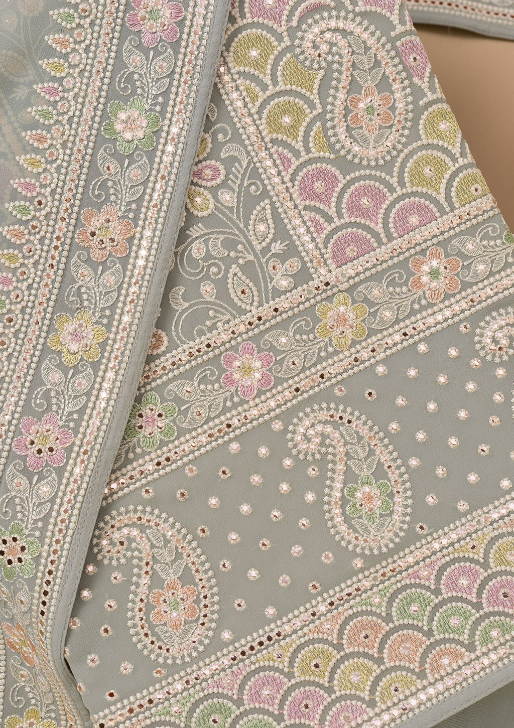 Grey Threadwork Georgette Unstitched Salwar Suit
