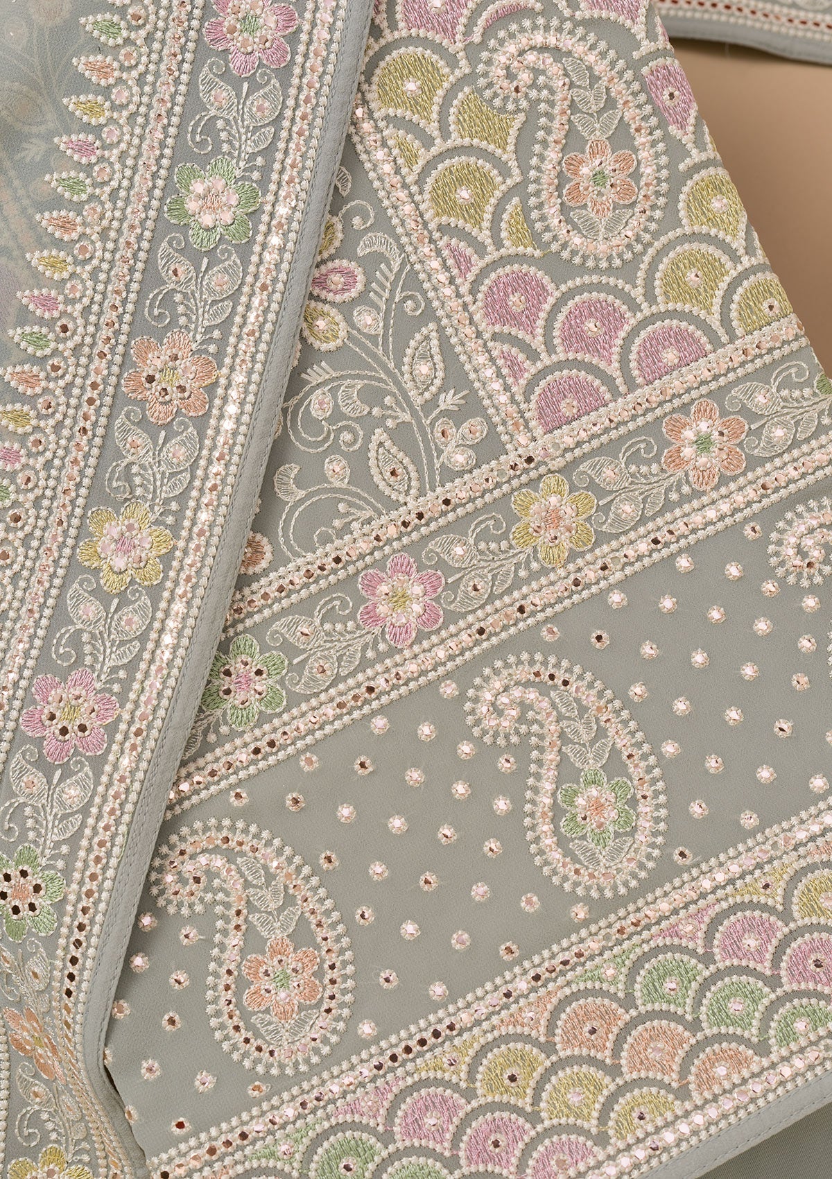 Grey Threadwork Georgette Unstitched Salwar Suit