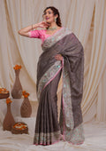 Grey Threadwork Georgette Saree