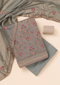 Grey Threadwork Semi Crepe Unstitched Salwar Suit