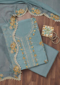 Grey Threadwork Tissue Unstitched Salwar Suit