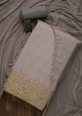 Grey Zariwork Art Silk Semi-Stitched Salwar Suit