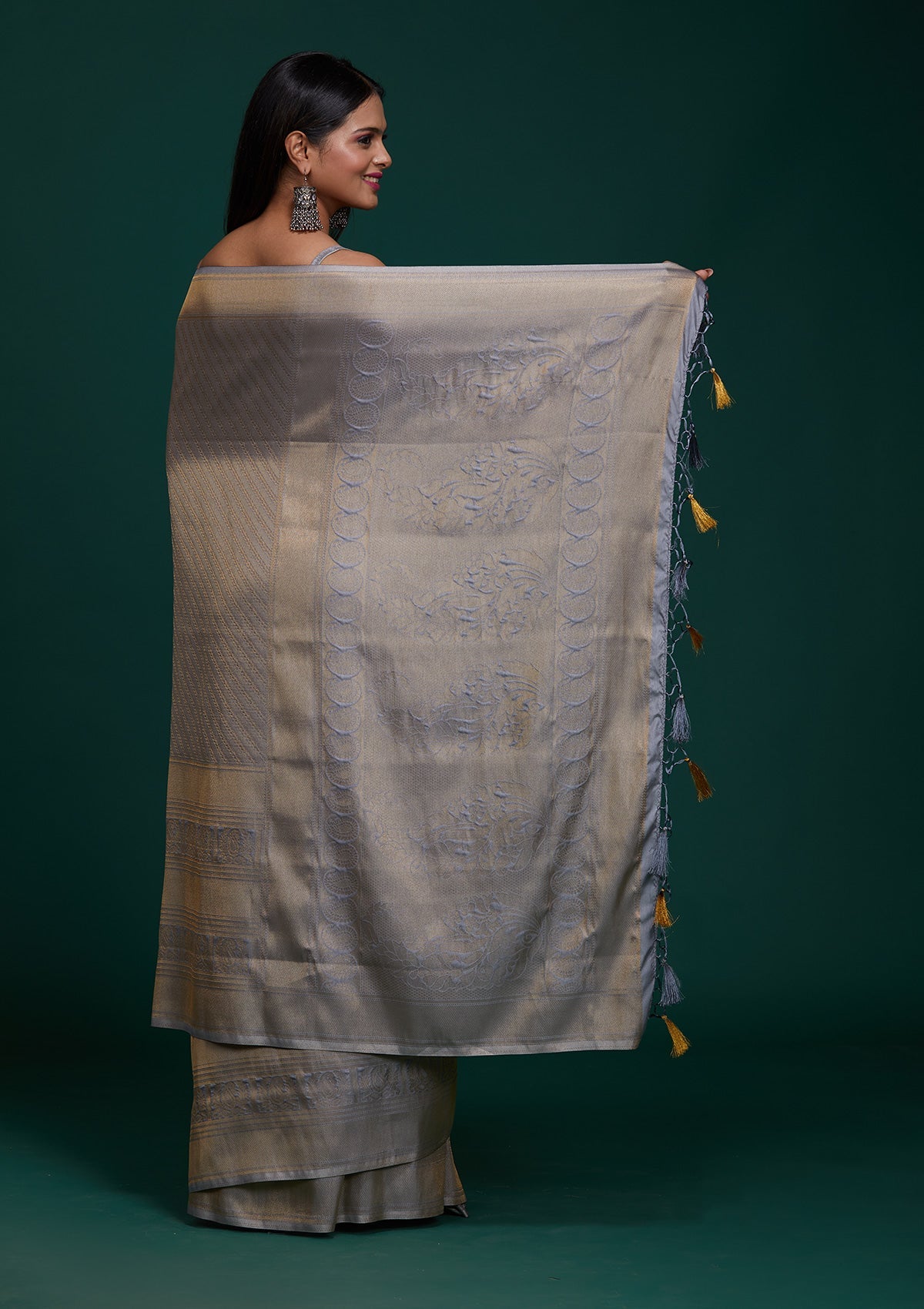 Grey Zariwork Banarasi Saree