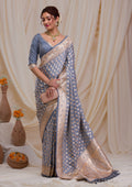 Grey Zariwork Silk Saree