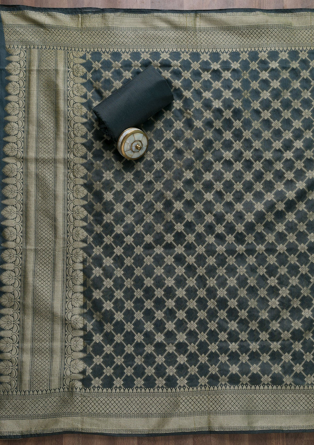 Grey Zariwork Banarasi Unstitched Salwar Suit