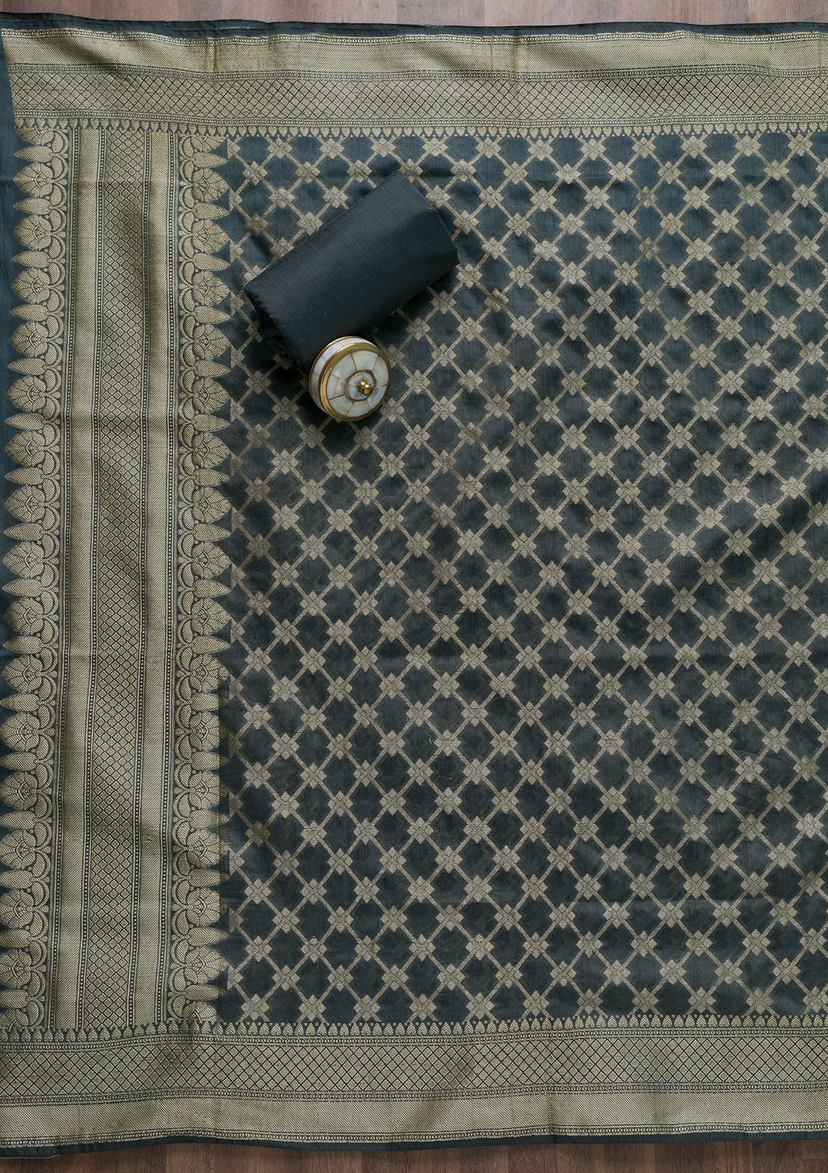 Grey Zariwork Banarasi Unstitched Salwar Suit