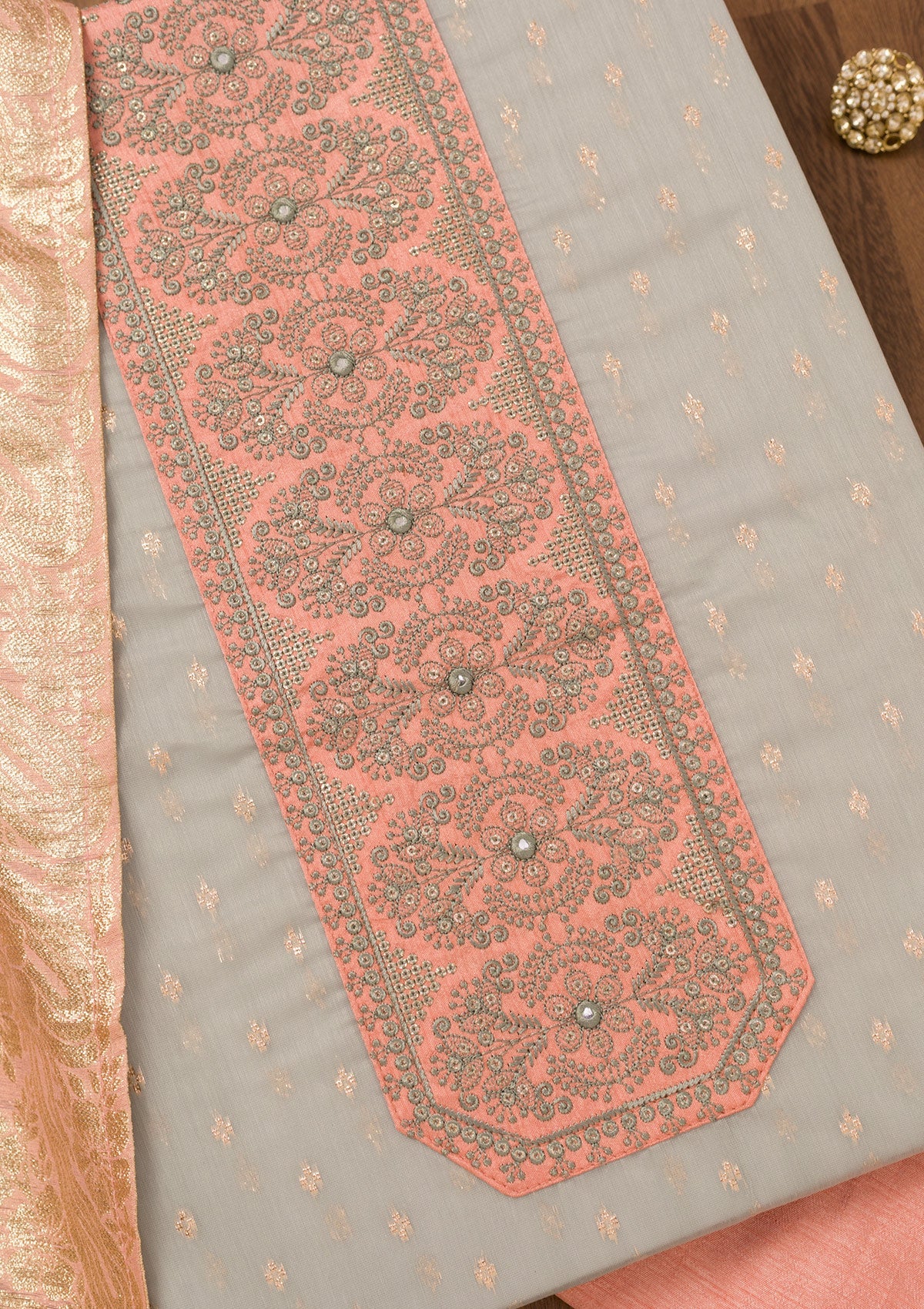 Grey Zariwork Chanderi Unstitched Salwar Suit