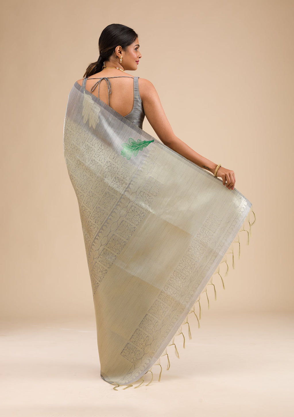 Grey Zariwork Soft Silk Saree