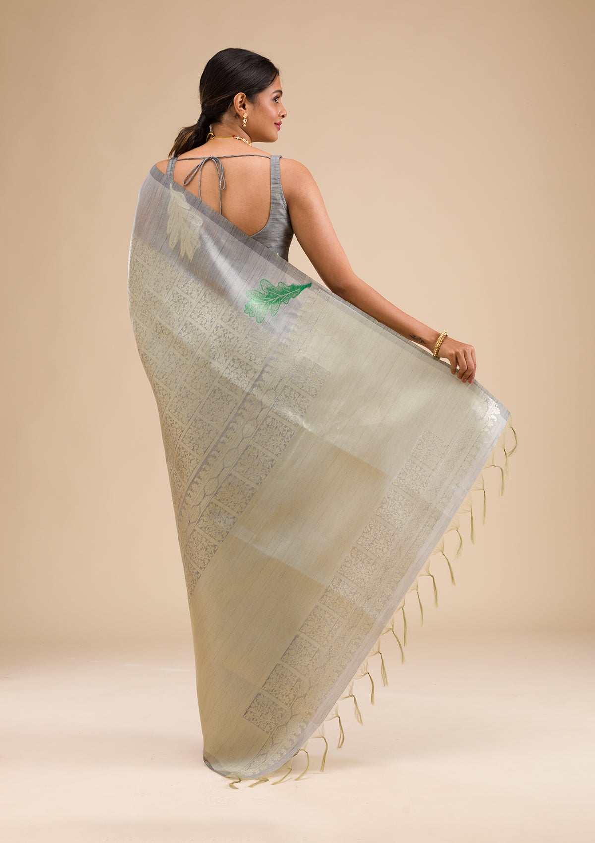 Grey Zariwork Soft Silk Saree