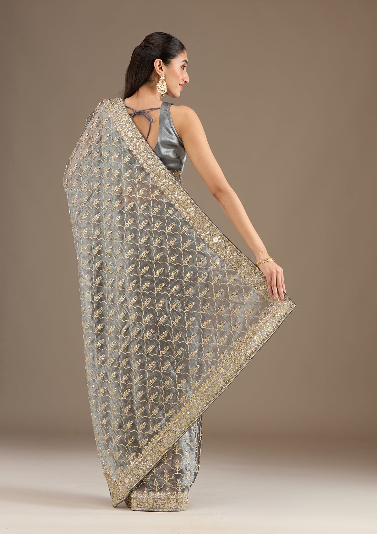 Grey Zariwork Tissue Saree