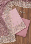 Lavender Chiffon Semi Crepe Unstitched Salwar Suit