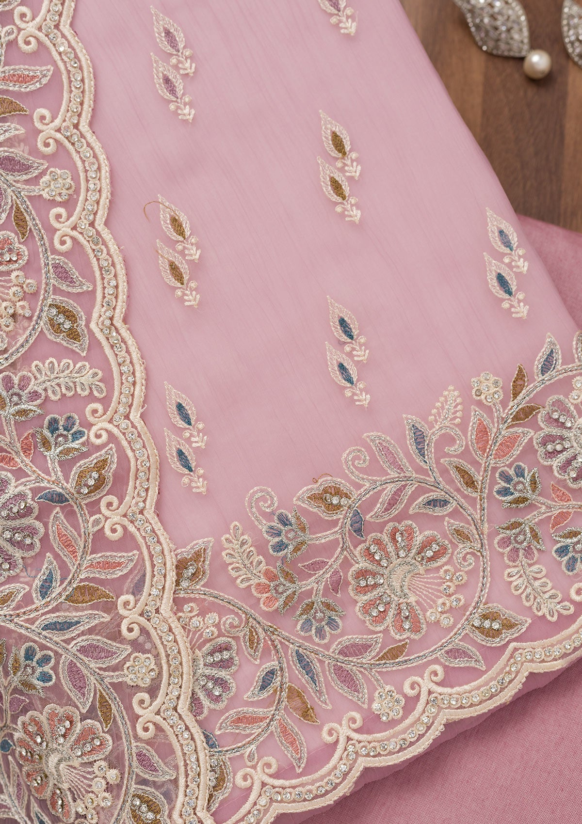 Lavender Chiffon Semi Crepe Unstitched Salwar Suit