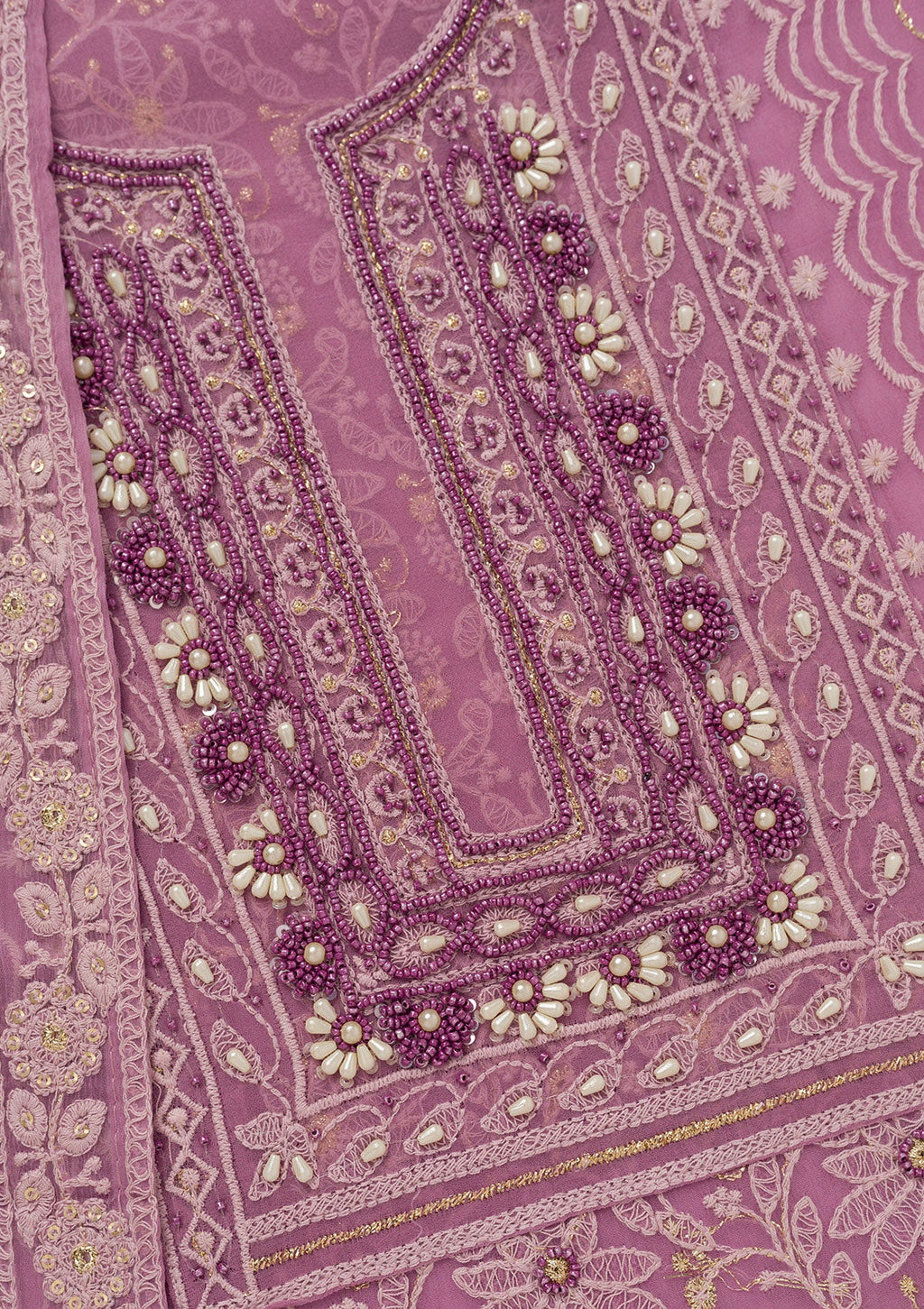 Lavender Chikankari Georgette Unstitched Salwar Suit