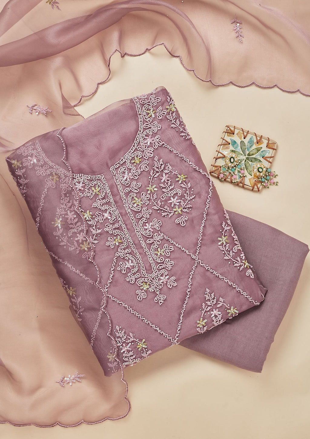 Mauve Cutdana Georgette Unstitched Salwar Suit