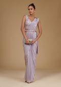 Lavender Cutdana Satin Readymade Saree