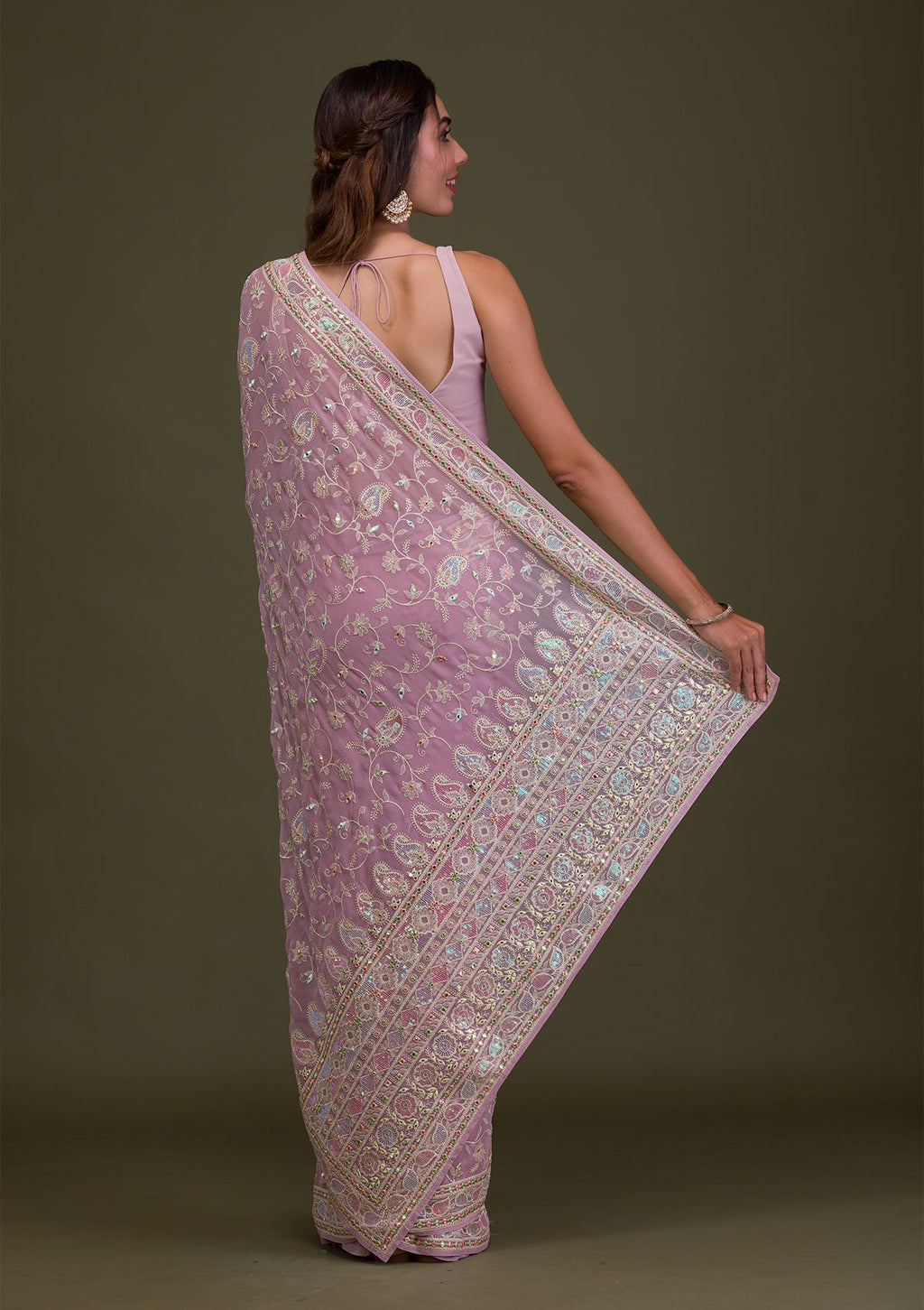 Lavender Chikankari Chiffon Saree