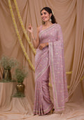 Lavender Chikankari Chiffon Saree